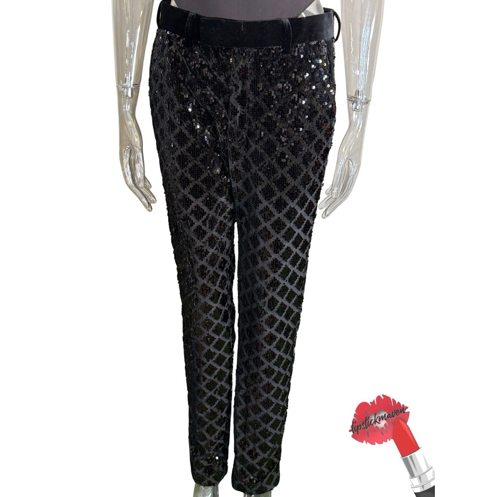 ASOS DESIGN Pants Womens 32 x 32 Black Sequin Velvet Festive Holiday Trousers